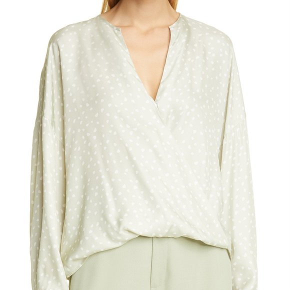 Vince Tops - Vince Stone Dot Silk Blend Blouse Top Celery XS